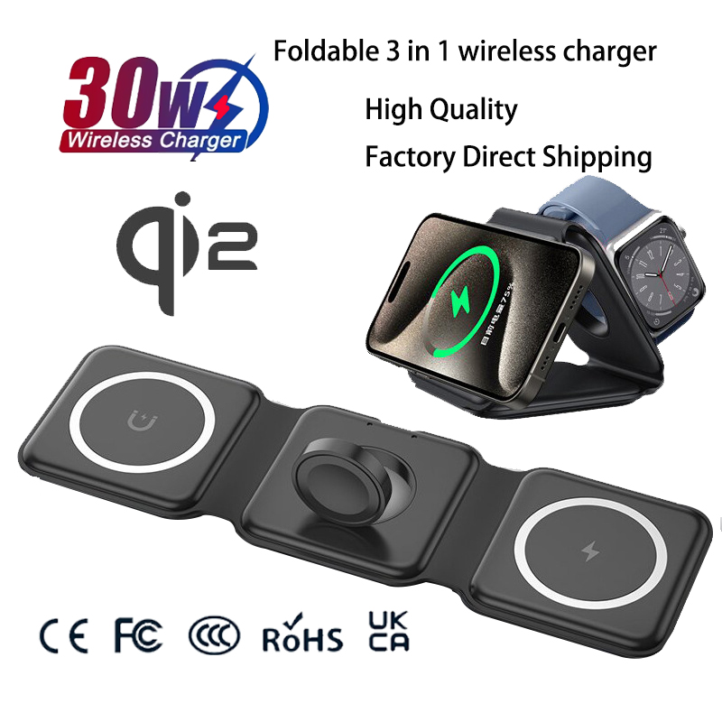 Wireless Charger 3 In 1 - Station de charge magnétique pliable universelle