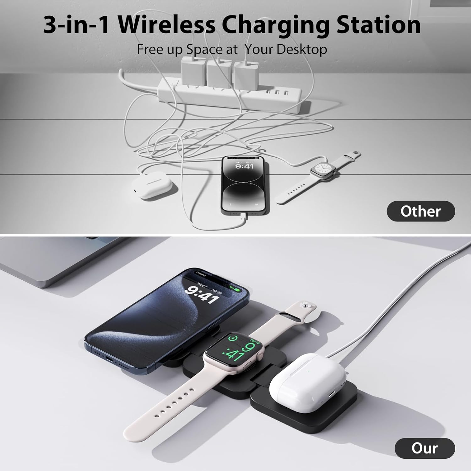 Chargeur sans fil rapide pliab - Wireless Charger 3 In 1 avis et prix