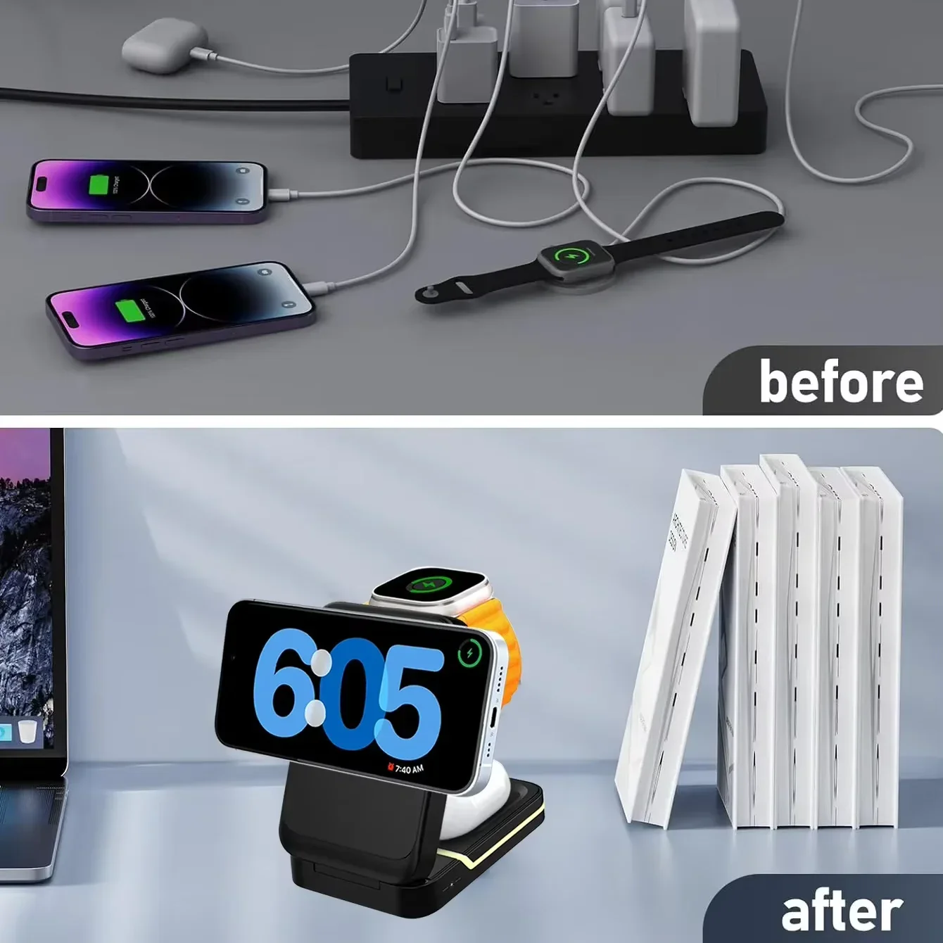 Chargeur sans fil rapide pliab - Wireless Charger 3 In 1 avis et prix